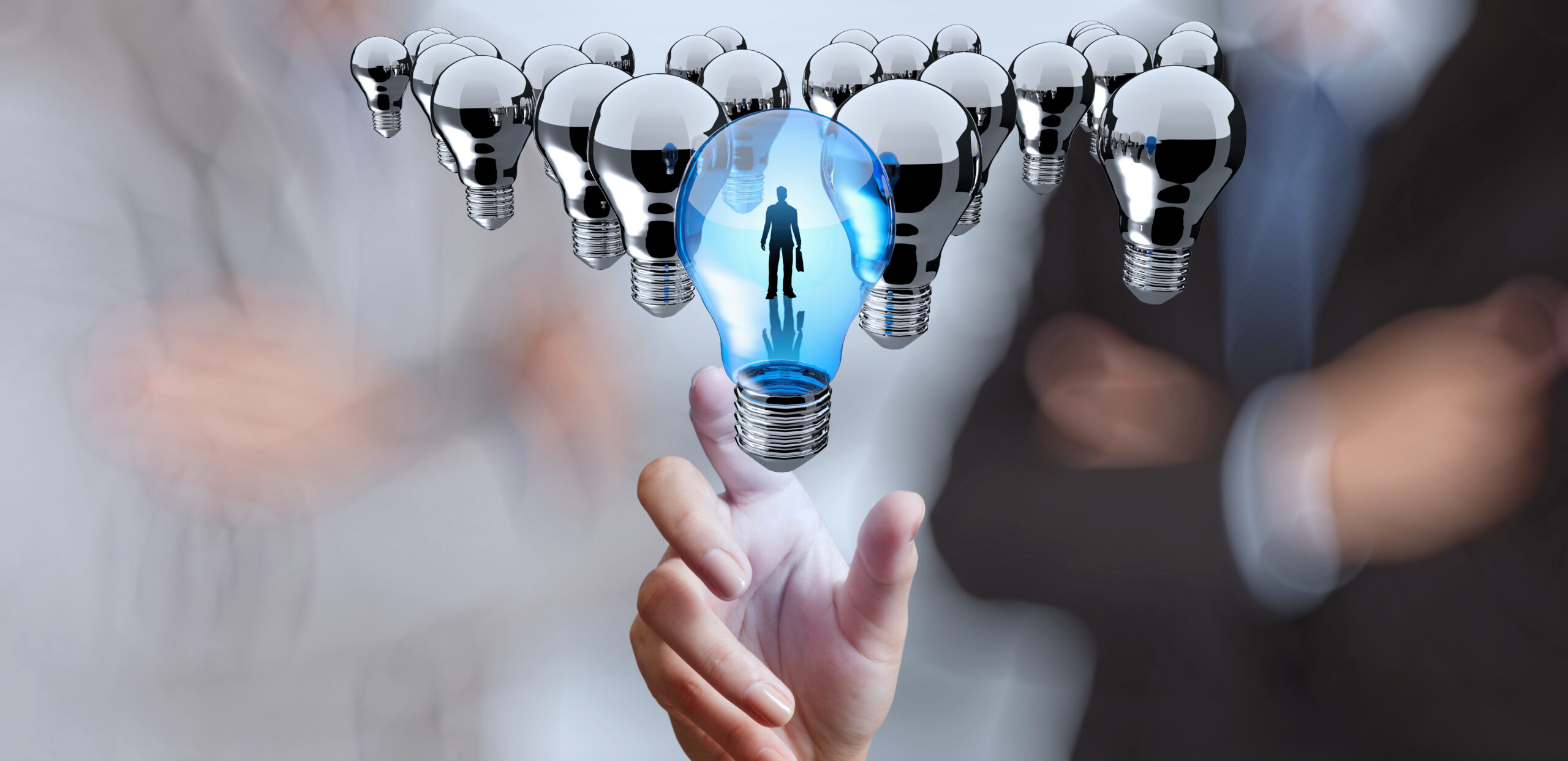 hand reach 3d light bulb of leadership concept.